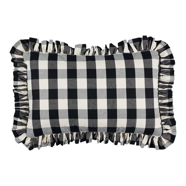 Schumacher Camden Cotton Check 22" Lumbar Pillow in Black & White For Sale