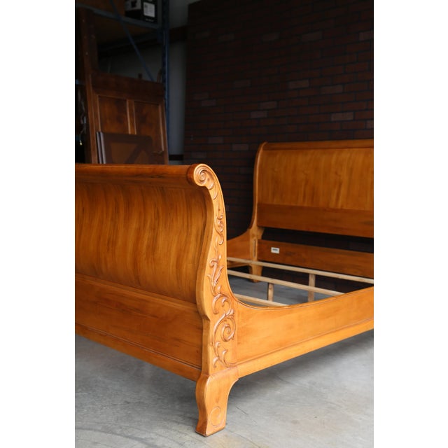 French Provincial Ethan Allen King Legacy Carved Sleigh Bed For Sale - Image 3 of 7