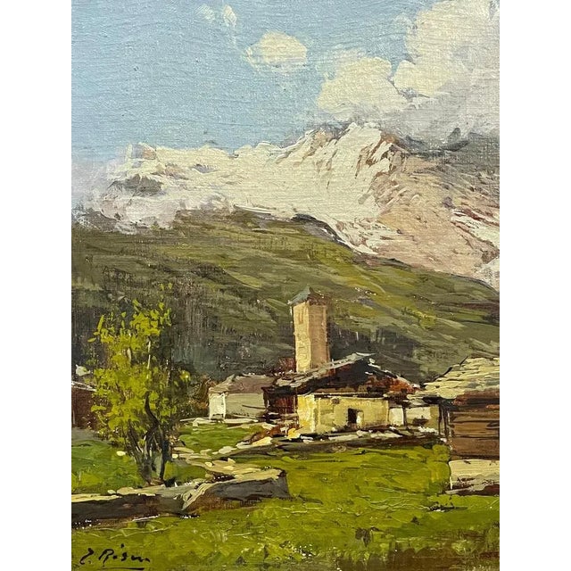 20th-century painting by the artist E. Risini, depicting a mountain scenery. Condition: Excellent Colors: Polychrome...