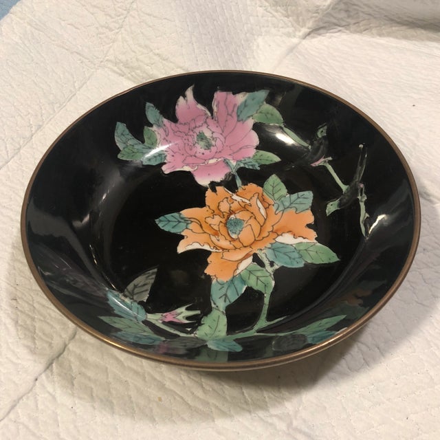 1970s 1980s Vintage Floral Asian Influence Hand Painted Dish For Sale - Image 5 of 9