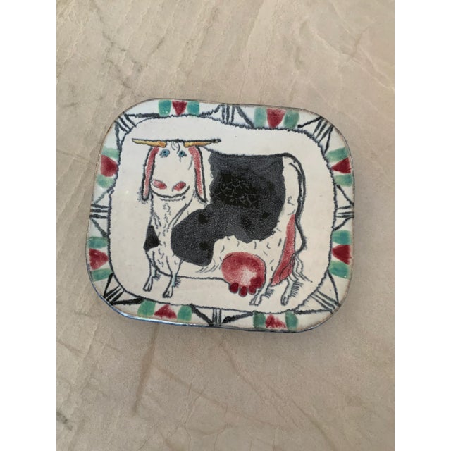 Ceramic Vintage Rustic Faence-Style Decorative Rectangular Set of 6 Ceramic Wall Plates, Signed by Artist For Sale - Image 7 of 10