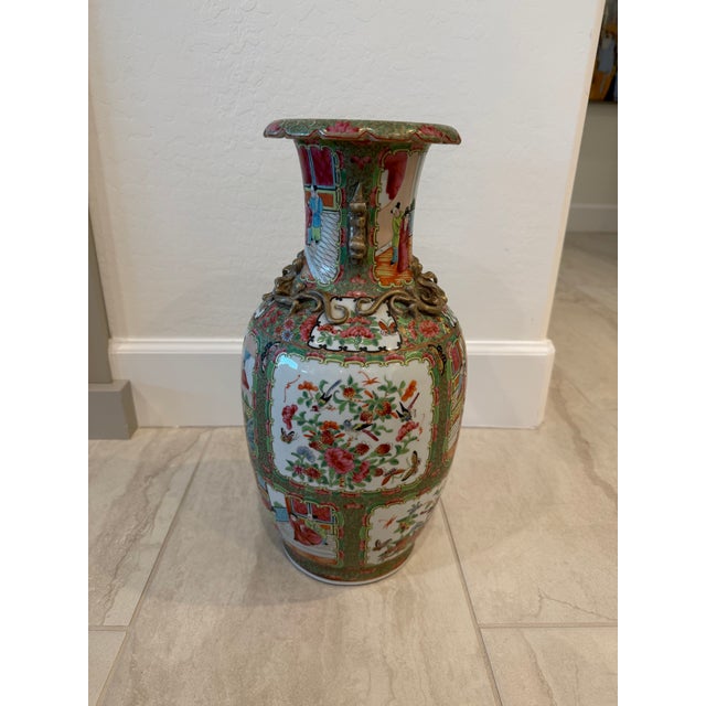 19th C. Chinese Famille Rose-Style Porcelain Vase With Figural Scenes and Gilt Handles For Sale - Image 16 of 17