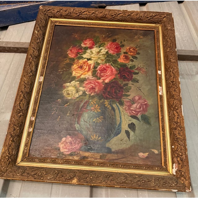 Floral Still Life, 1800s, Oil on Canvas For Sale - Image 8 of 8