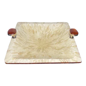 Artisan Made Rosewood Tessellated Bone Bathroom Vanity Dish With Inset Agate Sterling Silver Handles