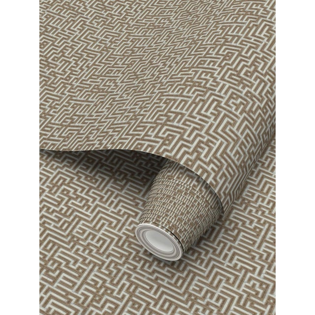 Bronte Ribbon Maze Removable Wallpaper – Walnut Brown Sample For Sale - Image 4 of 7