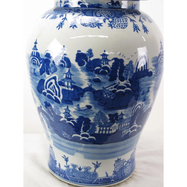 Blue Large Chinese Blue and White Porcelain Ginger Jar With Hand Painted Scenery For Sale - Image 8 of 11