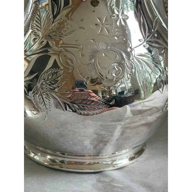Silver Antique Barbour Silver Co. Quadruple Plate Coffee Service, Floral Engraved, C. 1890–1910 - 4 pcs For Sale - Image 8 of 10