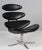 Poul M. Volther lounge chair in original black leather. Frame of brushed steel. Model EJ-5 Corona, made by Erik Jørgensen....