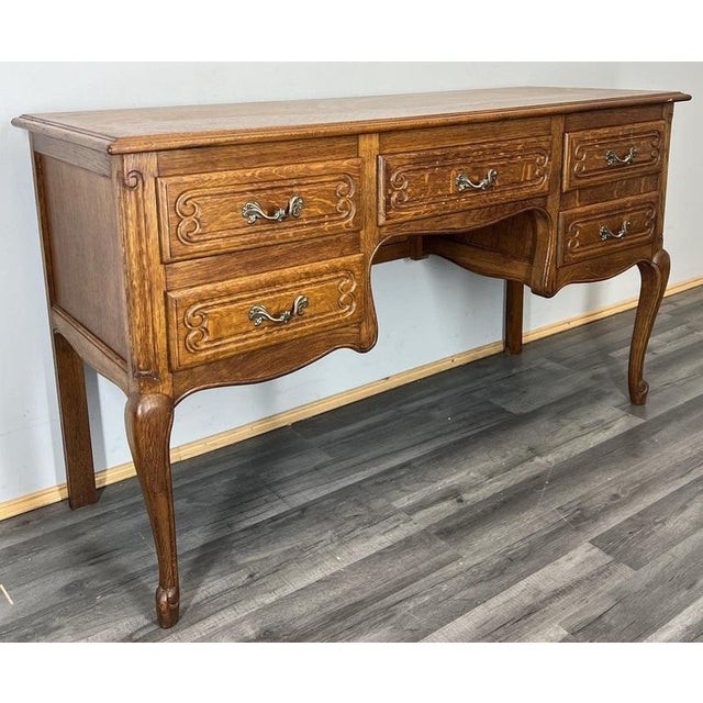 Vintage French Louis XVI Style Carved Oak Desk or Chest For Sale - Image 6 of 14