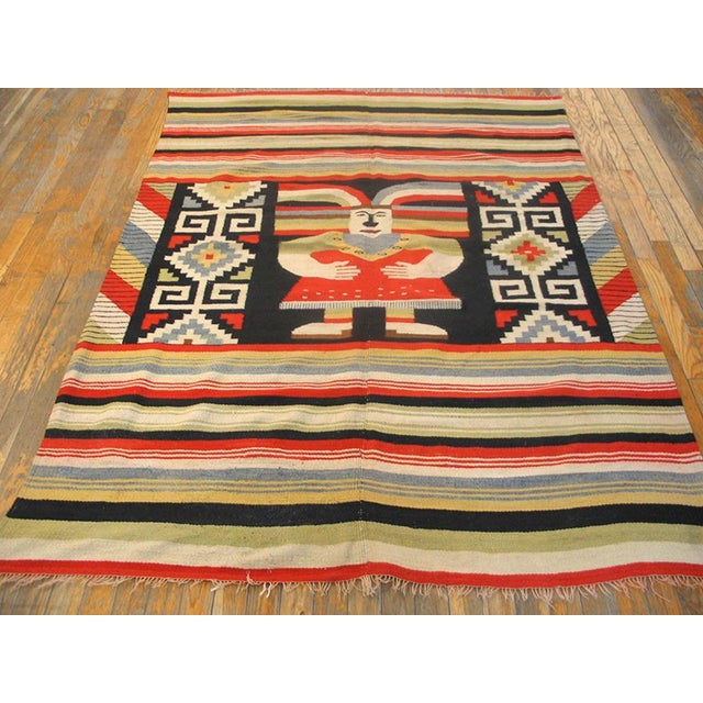 Antique Zapotec Mexico Knotted Rug, Circa Date: 1940s. This exceptional textile represents a vibrant tradition of...