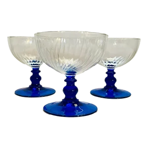 Late 20th Century Blue Stemmed Cocktail Glasses - Set of 3