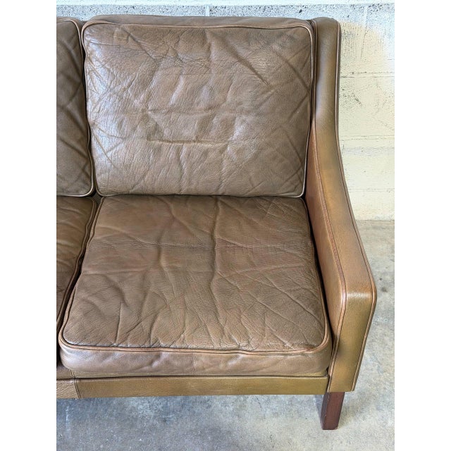 Brown Leather 3 Seater Sofa With Tapered Wood Legs Vintage Mid-Century Modern 1970s For Sale - Image 12 of 12