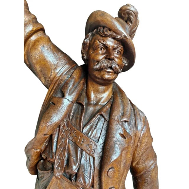 Very Large Hand-Carved Wooden Sculpture – Tyrolean Hunter with Game – circa 1900 Magnificent, fully hand-carved wooden...