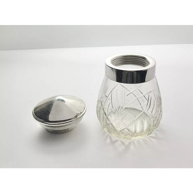 1970s English Cut Glass & Stainless Top Tea Caddy Holder For Sale - Image 4 of 7