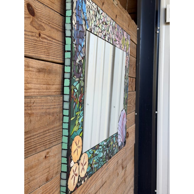 Vintage Handmade Coastal Mosaic Wall Mirror With Seahorse & Seashell Motif For Sale - Image 11 of 12