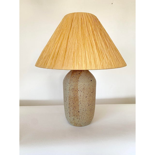 Vintage Signed Ceramic Table Lamp With Handmade Raffia Shade For Sale - Image 10 of 10