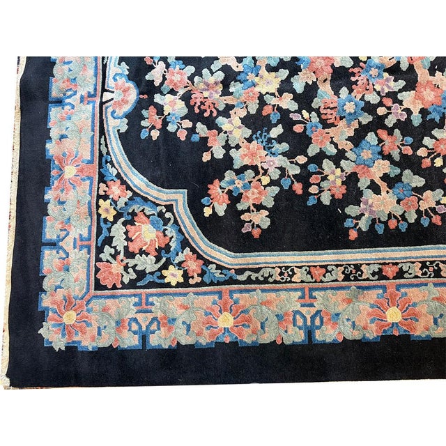 1920s An Antique Black Bround 6'-4" X 9' Art Deco Chinese Rug For Sale - Image 5 of 6
