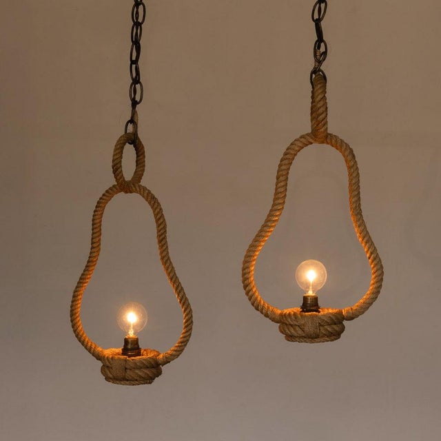 French 1960s French Rope Pendant Lights by Audoux Minet - a Pair For Sale - Image 3 of 12