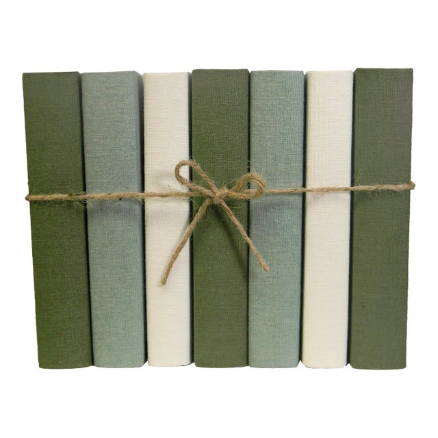 Decorative Books - Ivy Cream Linen Wrapped Books - Green Books By The Foot For Sale