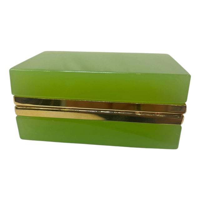 French Lime Green Color Opaline Box, Circa 1920 For Sale