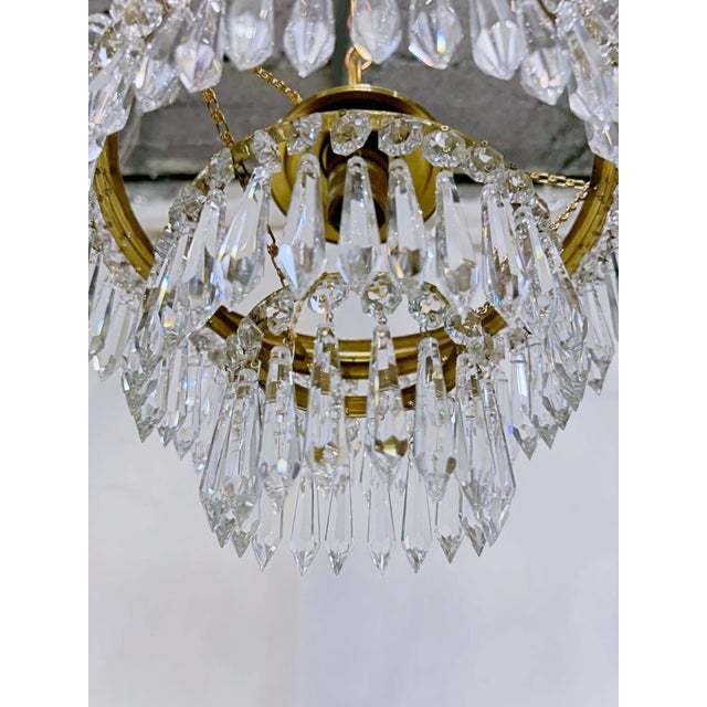 Metal Vintage Brass and Glass Rosette Rim and Crystal Prism Chandelier For Sale - Image 7 of 12