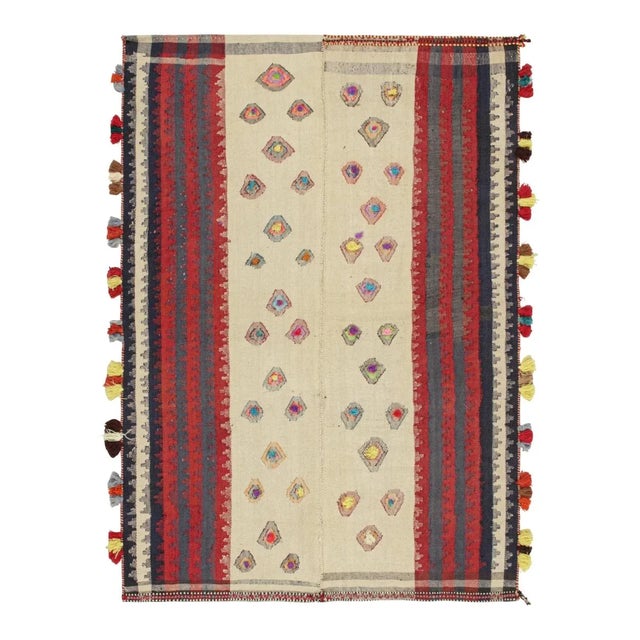 Beige 1950s Vintage Persian Kilim in Beige With Multicolor Stripes and Motifs by Rug & Kilim For Sale - Image 8 of 8