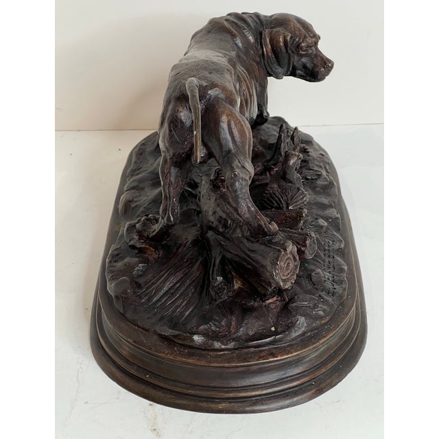 Antique French Bronze Hunting Dog Sculpture Signed E. Delabrièrre – Animalier Pointer With Game Bird c.1900 For Sale In Chicago - Image 6 of 11
