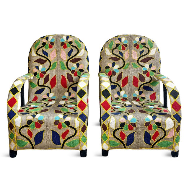 Sand & Multi-Floral Vintage Yoruba Beaded Chair For Sale In Los Angeles - Image 6 of 8