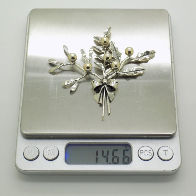 Vintage Italian Handmade Genuine Sterling Silver 925 Christmas Holly and Mistletoe Figurine, 1980s For Sale - Image 12 of 15