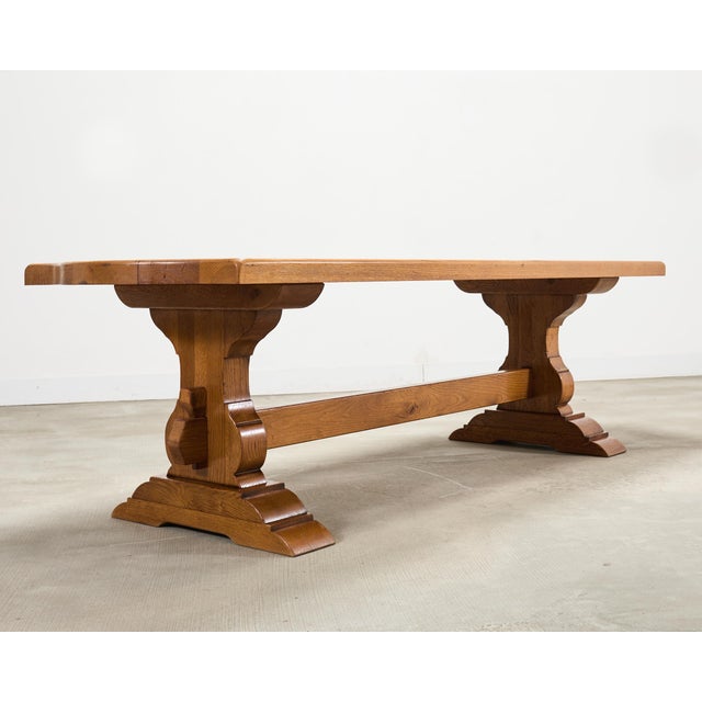 Mid 20th Century Country French Provincial Oak Farmhouse Trestle Dining Table 8 Ft For Sale - Image 5 of 18