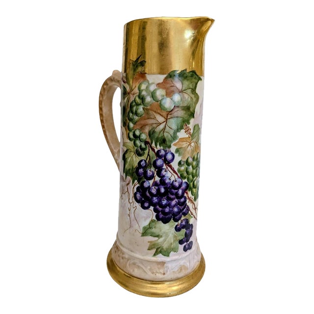 Early 20th Century Heavily Gilded C&d Limoge Tankard / Art Nouveau Style Pitcher With Grapevines For Sale