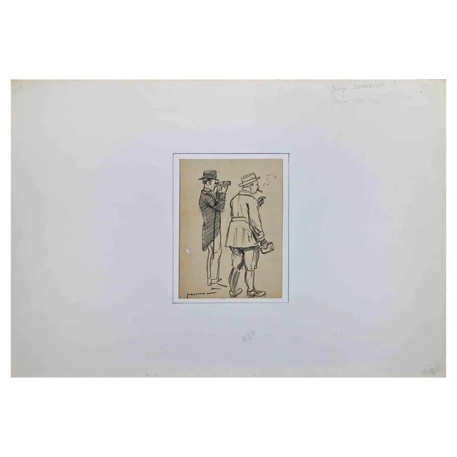 Pierre Georges Jeanniot, Two Men, Drawing, Early 20th-Century For Sale