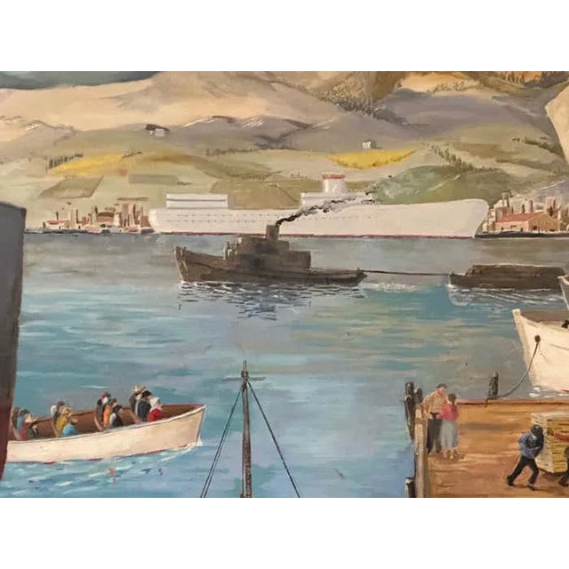 Mid 20th Century “Harbor Stories: The Pulse of Pier 12” Continuous Narrative Acrylic Painting For Sale - Image 5 of 5