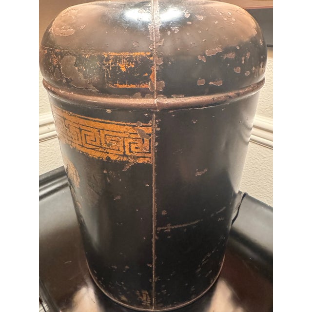 Vintage Chinoiserie Toleware Tea Canister Lamp With Pleated Shade For Sale - Image 11 of 13