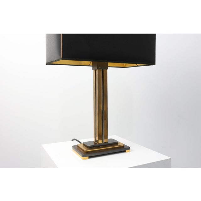Metal Brass Table Lamp with Black Rectangular Shade from Deknudt, Belgium, 1970s For Sale - Image 7 of 12