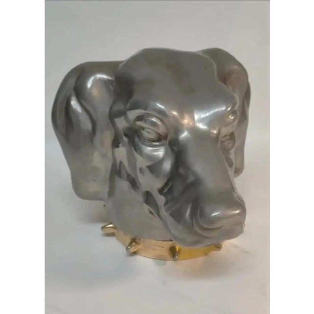 For your consideration . . . A fabulous rare figural tobacco box in the shape of a dog's head wearing a gold spiked...