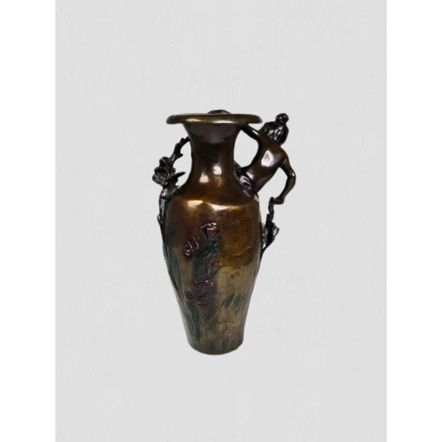 Art Nouveau 1890 Auguste Moreau Art Nouveau Bronze Vase With Cherub For Sale - Image 3 of 5