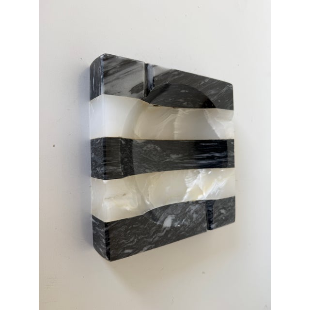 Vintage Postmodern Black & White Striped Marble Ashtray For Sale - Image 9 of 12