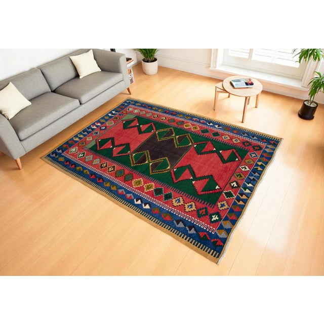 Rare 1960s Obruk village kilim from Central Anatolia — an authentic wool-on-wool flat weave with vivid geometry, natural...