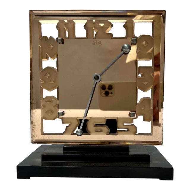 Ato Art Deco Peach Mirror-Faced Clock, Circa 1930s For Sale