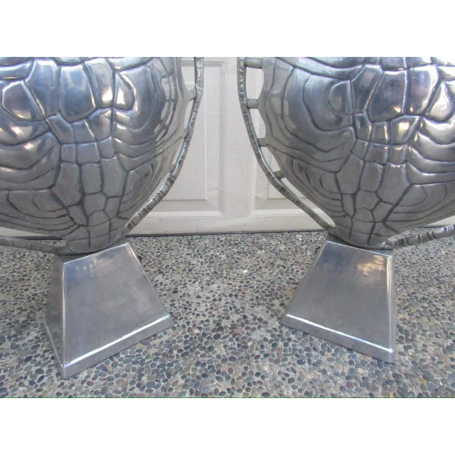 1970s Pair of Arthur Court Aluminum Turtle Shell Lamps For Sale - Image 5 of 18
