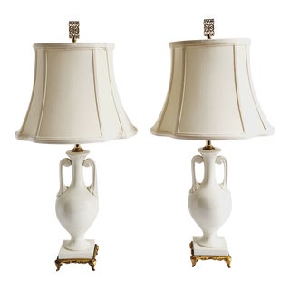 Vintage Neoclassical Style Porcelain Table Lamps-A Pair For Sale