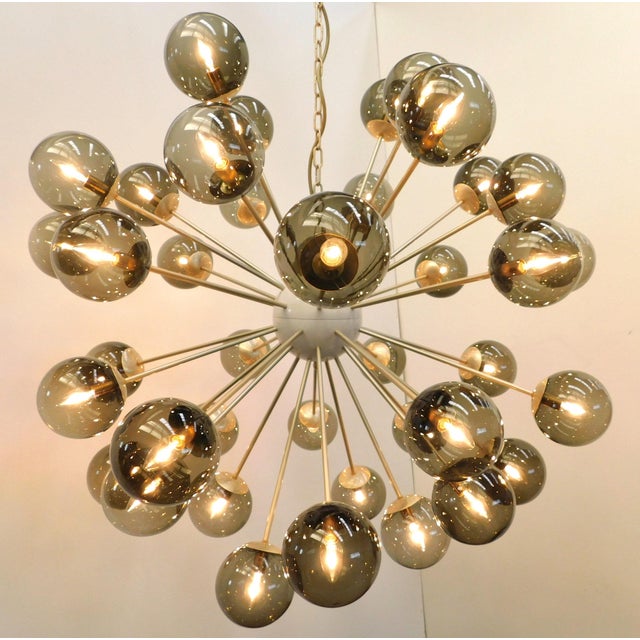 Italian 21st Century Nova Satin Brass Smoky Murano Sputnik Chandelier by Fabio LTD For Sale - Image 3 of 6