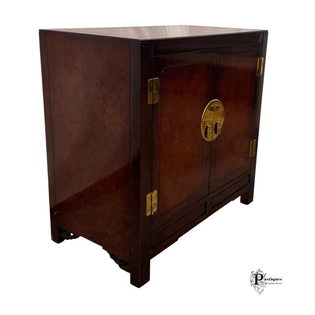 Chinoiserie Vintage White Furniture Chinoiserie Style Burl Wood & Lacquer Accent Storage Cabinet For Sale - Image 3 of 11