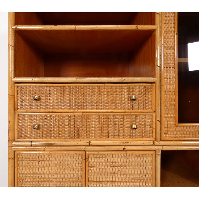 Large Wall Unit in Wood Bamboo and Rattan by Unknown for Unknown, 1970s For Sale - Image 6 of 18