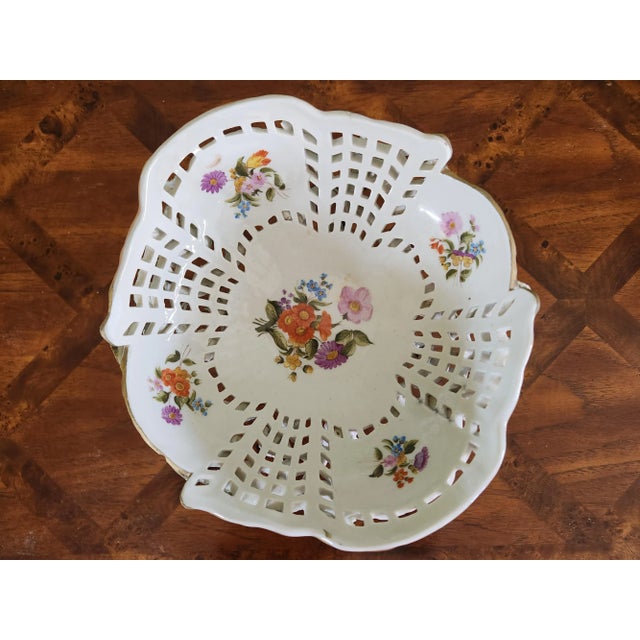 Baroque Antique Late 19th Century Thuringian Pedestal Fruit Bowl, Reticulated With Raised Flowers For Sale - Image 3 of 13