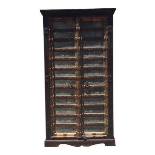 Antique Asian Indian Wood and Metal Armoire For Sale