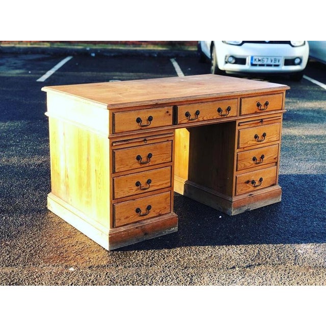Large Pine Pedestal Desk For Sale - Image 8 of 12