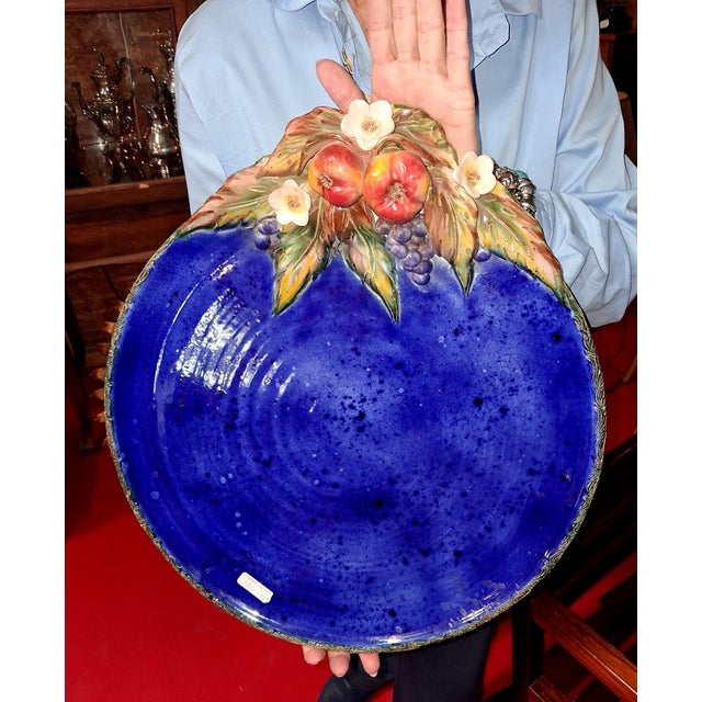 Large Decorative Glazed Ceramic Platter by Laurence Saint-Amour, 1950s, in Good conditions. Designed 1950 to 1959