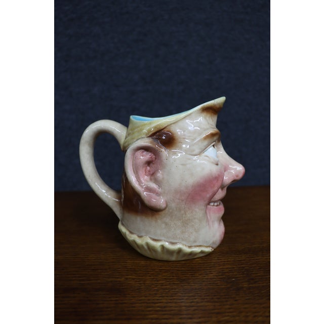 Sarraguemines Early 20th Century Sarreguemines French Majolica Character Face Pitcher For Sale - Image 4 of 10